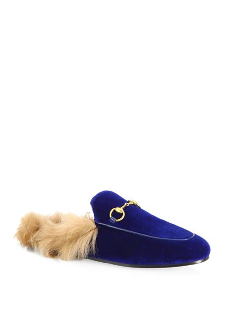 gucci faux fur shoes|Gucci velvet mules with fur.